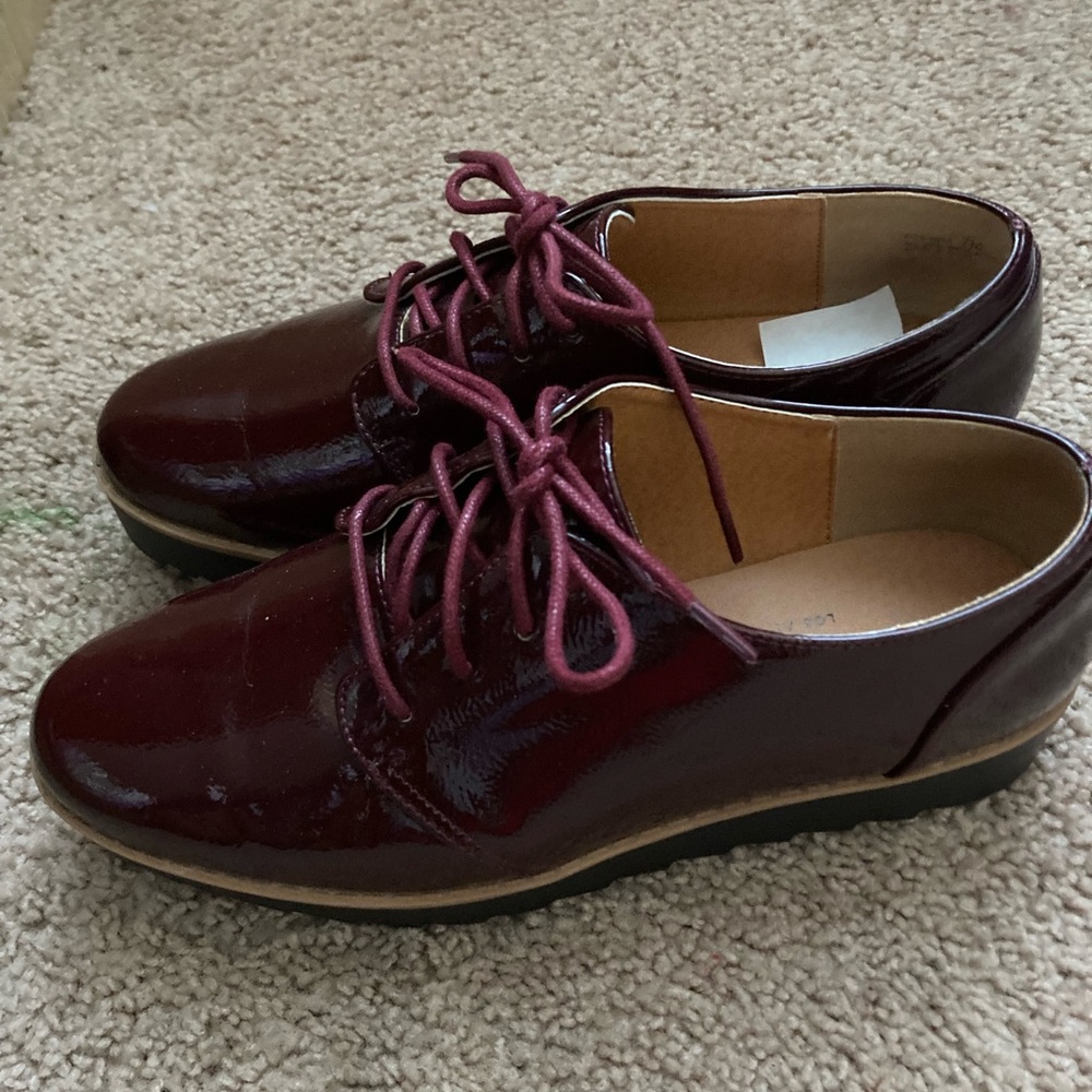 Burgundy platform oxfords